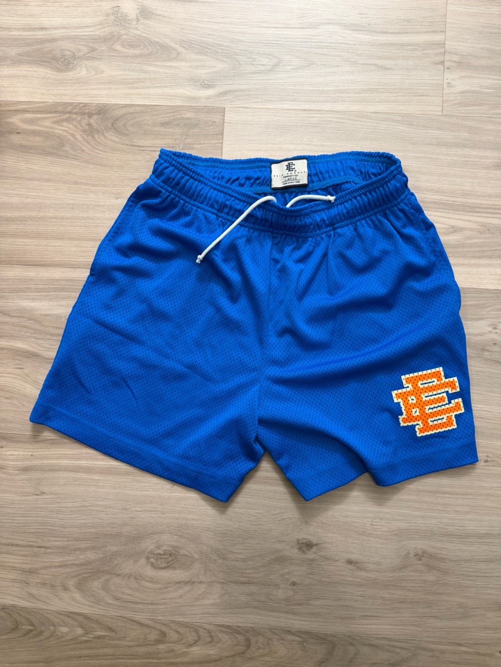 Eric Emanuel Blue Mesh Athletic Shorts with Orange Logo
